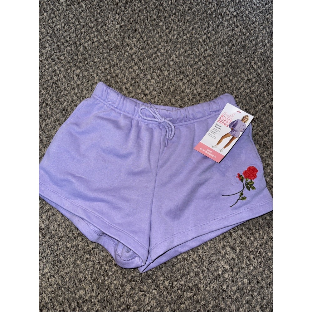 Mills by Millie Bobby Brown Women's Embroidery Sweat Short XS lavender W/pockets